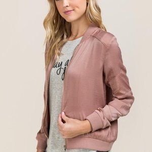 Rose Gold Bella Sateen Bomber Jacket